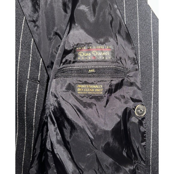 Dino Davinci Mens Double Breasted Coat Jacket Black Sz R40 Pocket White Stripes - Picture 2 of 14